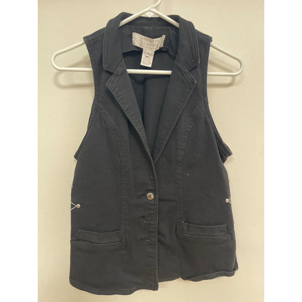 American Glamour Badgley Mischka Black Studded Floral Embroidered Vest Large